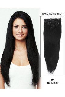 14” 7pcs #1 Jet Black Straight 100% Remy Hair Clip in Hair Extension 14” 7pcs #1 Jet Black Straight 100% Remy Hair Clip in Hair Extension